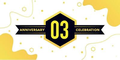 03 years anniversary logo vector design with yellow geometric shape with black and abstract design on white background template