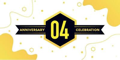 04 years anniversary logo vector design with yellow geometric shape with black and abstract design on white background template