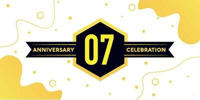 07 years anniversary logo vector design with yellow geometric shape with black and abstract design on white background template