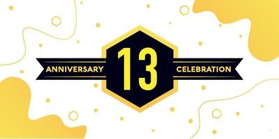 13 years anniversary logo vector design with yellow geometric shape with black and abstract design on white background template