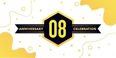 08 years anniversary logo vector design with yellow geometric shape with black and abstract design on white background template