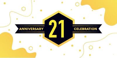 21 years anniversary logo vector design with yellow geometric shape with black and abstract design on white background template