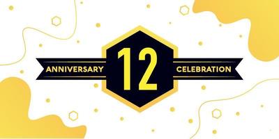 12 years anniversary logo vector design with yellow geometric shape with black and abstract design on white background template