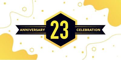 23 years anniversary logo vector design with yellow geometric shape with black and abstract design on white background template