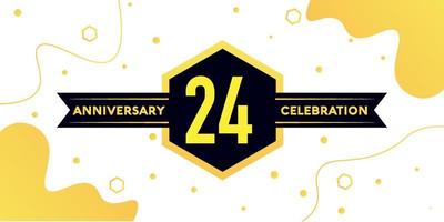 24 years anniversary logo vector design with yellow geometric shape with black and abstract design on white background template