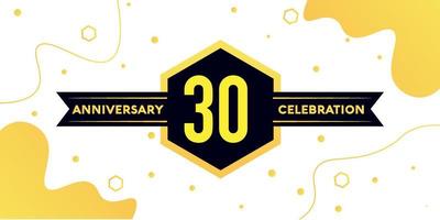 30 years anniversary logo vector design with yellow geometric shape with black and abstract design on white background template