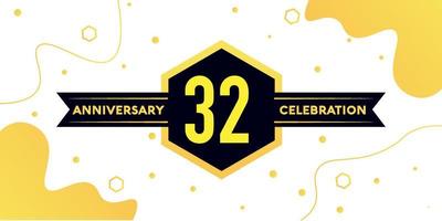 32 years anniversary logo vector design with yellow geometric shape with black and abstract design on white background template