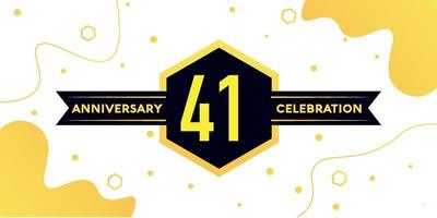 41 years anniversary logo vector design with yellow geometric shape with black and abstract design on white background template