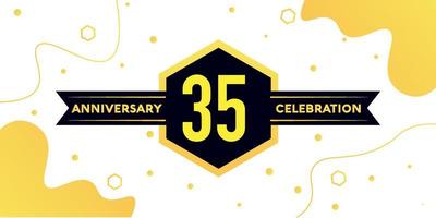 35 years anniversary logo vector design with yellow geometric shape with black and abstract design on white background template