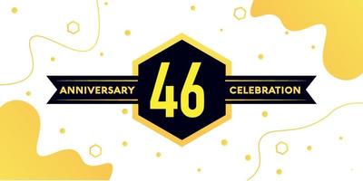 46 years anniversary logo vector design with yellow geometric shape with black and abstract design on white background template