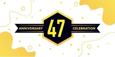 47 years anniversary logo vector design with yellow geometric shape with black and abstract design on white background template