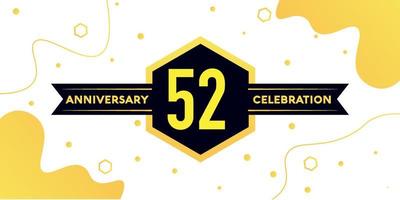 52 years anniversary logo vector design with yellow geometric shape with black and abstract design on white background template