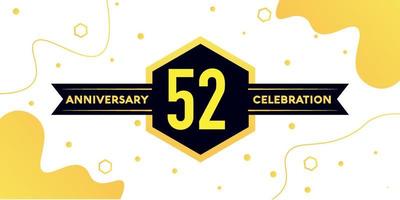 52 years anniversary logo vector design with yellow geometric shape with black and abstract design on white background template