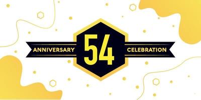 54 years anniversary logo vector design with yellow geometric shape with black and abstract design on white background template