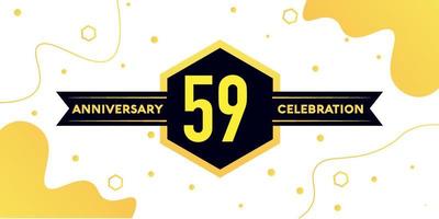 59 years anniversary logo vector design with yellow geometric shape with black and abstract design on white background template