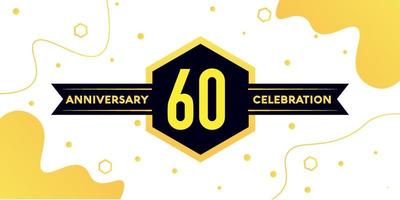 60 years anniversary logo vector design with yellow geometric shape with black and abstract design on white background template