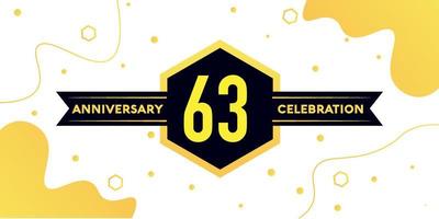 63 years anniversary logo vector design with yellow geometric shape with black and abstract design on white background template