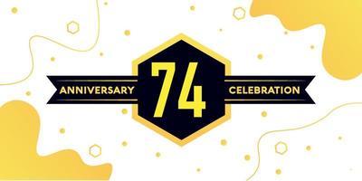 74 years anniversary logo vector design with yellow geometric shape with black and abstract design on white background template