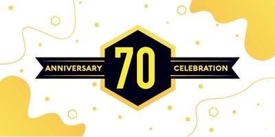 70 years anniversary logo vector design with yellow geometric shape with black and abstract design on white background template