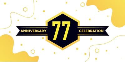 77 years anniversary logo vector design with yellow geometric shape with black and abstract design on white background template