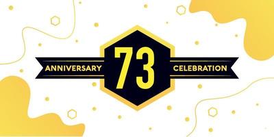 73 years anniversary logo vector design with yellow geometric shape with black and abstract design on white background template