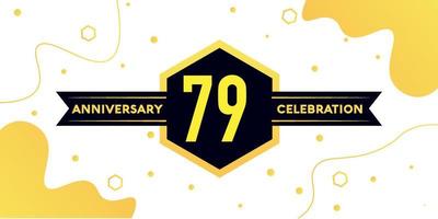 79 years anniversary logo vector design with yellow geometric shape with black and abstract design on white background template