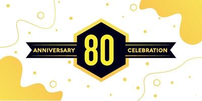 80 years anniversary logo vector design with yellow geometric shape with black and abstract design on white background template