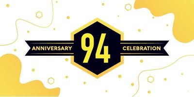 94 years anniversary logo vector design with yellow geometric shape with black and abstract design on white background template