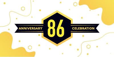 86 years anniversary logo vector design with yellow geometric shape with black and abstract design on white background template