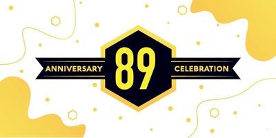 89 years anniversary logo vector design with yellow geometric shape with black and abstract design on white background template