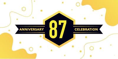 87 years anniversary logo vector design with yellow geometric shape with black and abstract design on white background template