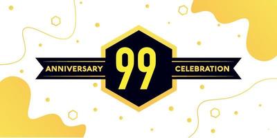 99 years anniversary logo vector design with yellow geometric shape with black and abstract design on white background template