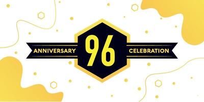 96 years anniversary logo vector design with yellow geometric shape with black and abstract design on white background template