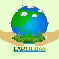 Happy earth day. Vector illustration of earth day design. Design for earth day celebration or environmental concerns. Green world of nature with tree, plant, grass, bush, leaf and lake
