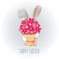 Happy easter. Bouquet  flowers with rabbit ears vector