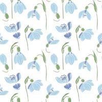 Seamless pattern background with  first spring flowers. Snowdrops vector color graphic illustration