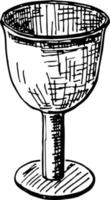 grail goblet. Antique goblet sketch engraving. Black and white hand drawn image. Chaplain medieval Lord grace object logo sign icon. vector