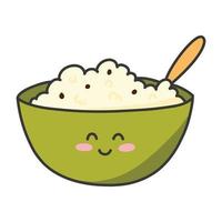 A plate of porridge in kawaii style. Vector illustration. Breakfast in cartoon style. Muesli character with a smile.