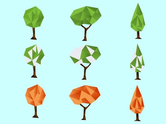 Low poly Tree 3 Seasons Pack Vector.