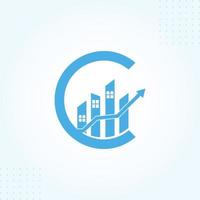 Letter C Building With Graph Arrow Logo Template In Modern Creative Minimal Style Vector Design