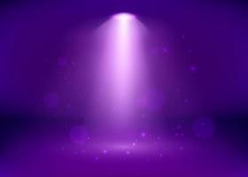 Empty Purple Studio and Spotlight. Bright shiny rays and glitter elements. Vector illustration