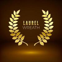 Golden shiny award sign. Laurel wreath on dark background. Vector illustration