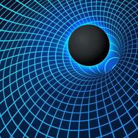 Digital visualisation Black Hole. Physics - anomalous black hole phenomenon. Singularity and event horizon - warp space and time. Vector illustration in blue color