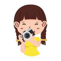 little girl holding camera cartoon flat vector