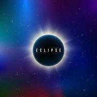 Solar eclipse. Astronomy effect - sun eclipse. Abstract astral universe background. Rays of starlight burst out from behind the planet. Vector illustration