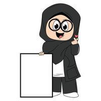 cute girl hijab cartoon illustration vector