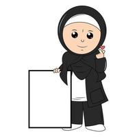 cute girl hijab cartoon illustration vector