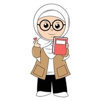 cute girl hijab cartoon illustration vector