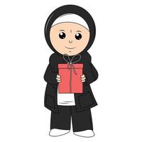 cute girl hijab cartoon illustration vector