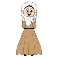 cute girl hijab cartoon illustration vector